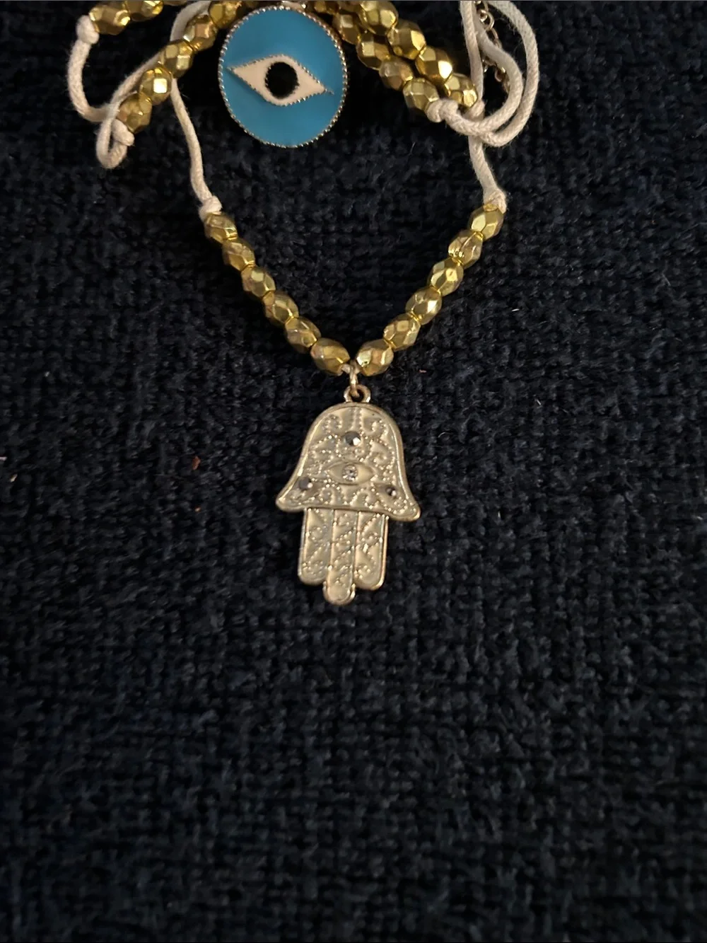 Hamsa Hand and Evil Eye Triple Strand Adjustable Bracelet